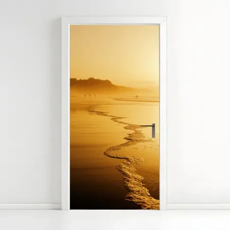 Pegatina para puerta puesta de sol dorada en Sopelana, País Vasco – Pixers®
