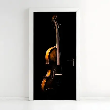 Pegatina para puerta violín clásico iluminado sobre fondo negro – Pixers®