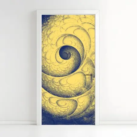 Pegatina para puerta espiral fractal hipnótica en tonos amarillo y azul – Pixers®