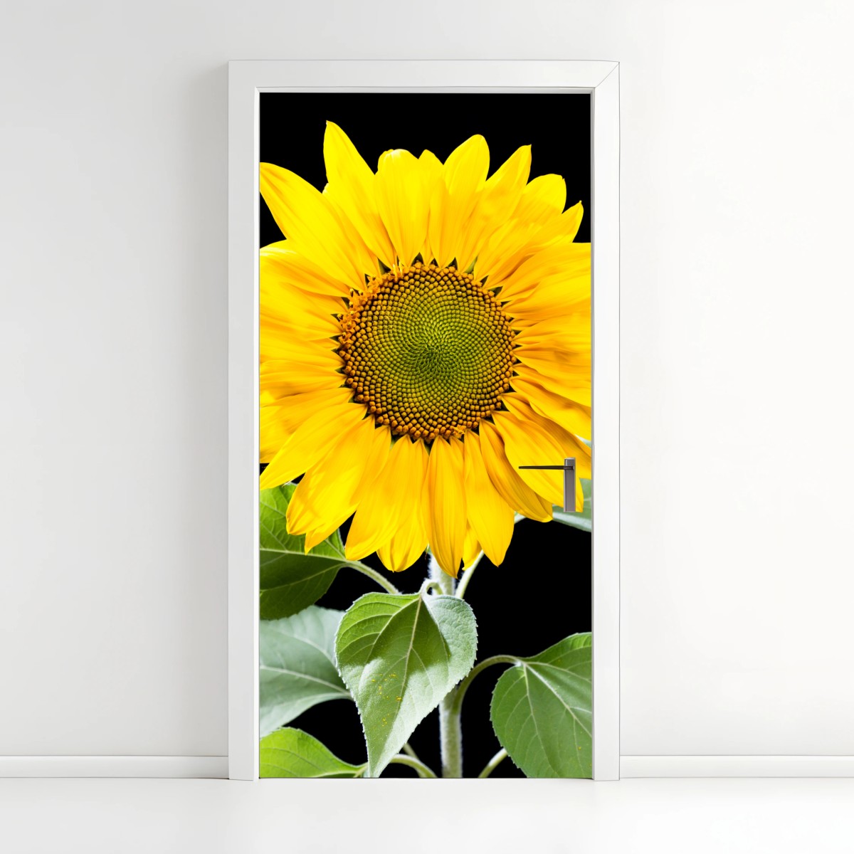 Pegatina para puerta girasol dorado sobre fondo negro – Pixers®