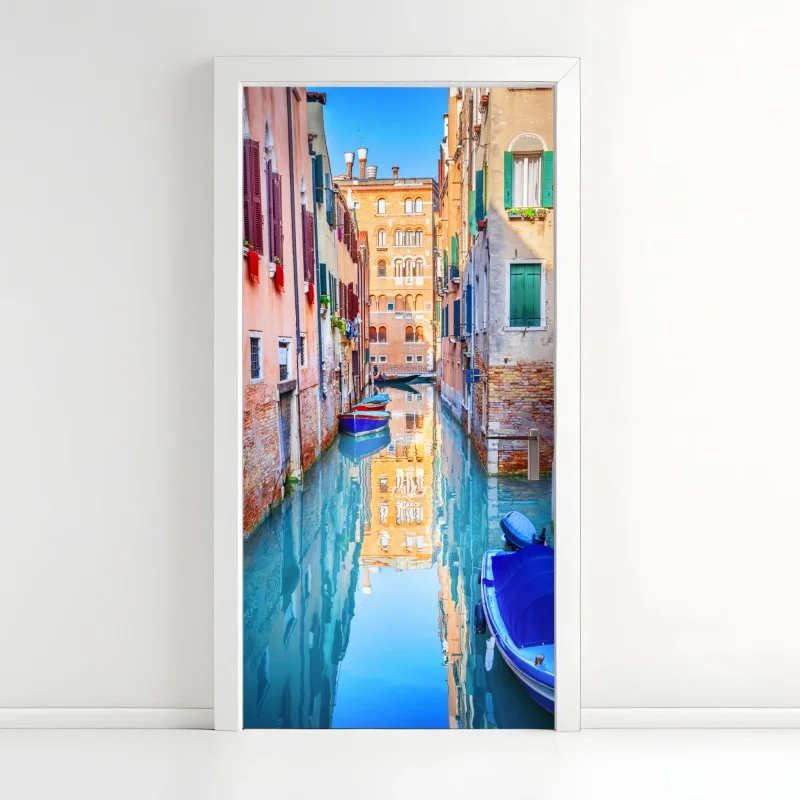Pegatina para puerta canal de Venecia con reflejos coloridos