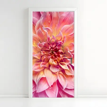 Pegatina para puerta dalia rosa y melocotón en primer plano – Pixers®