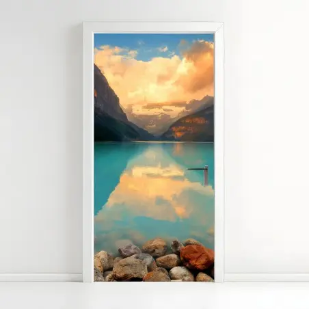 Pegatina para puerta amanecer en Lago Louise: paisaje sereno – Pixers®