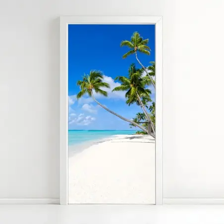 Pegatina para puerta escena tropical de playa y palmeras – Pixers®