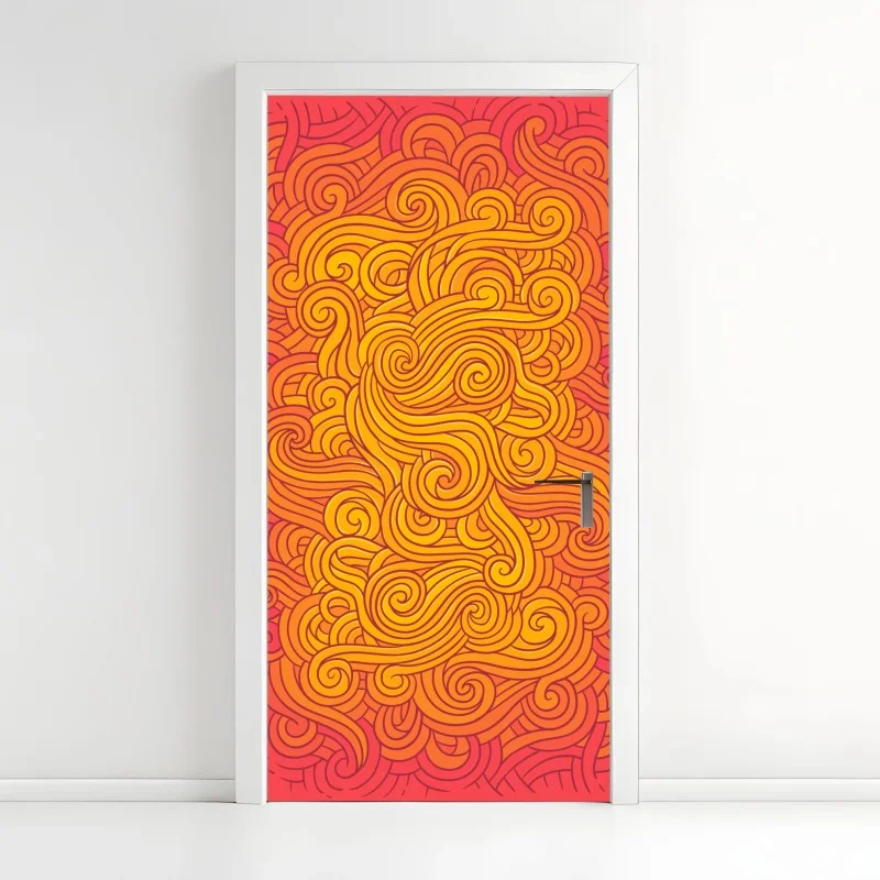 Pegatina para puerta vórtice de espirales en tonos cálidos