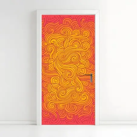 Pegatina para puerta vórtice de espirales en tonos cálidos – Pixers®