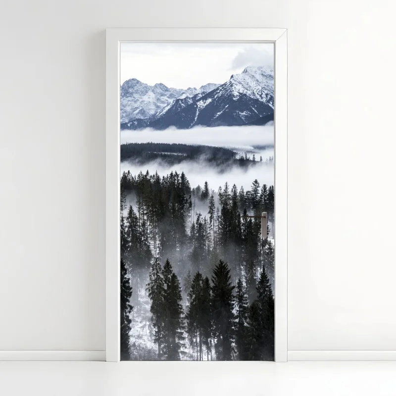 Pegatina para puerta silencio invernal en las montañas Tatra