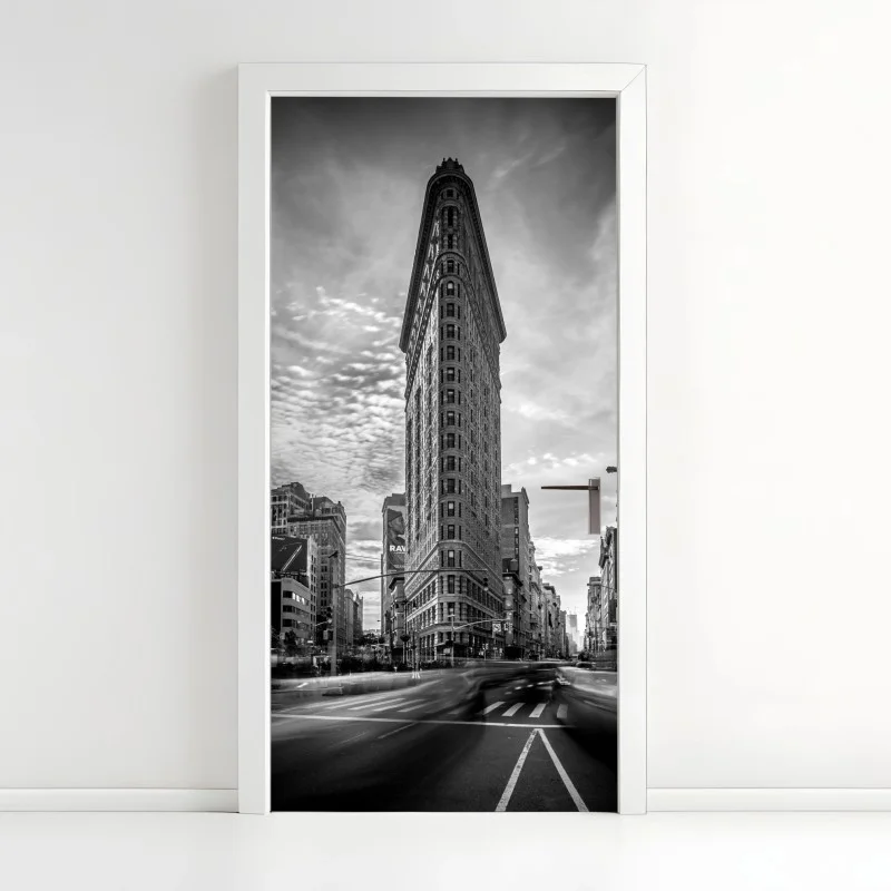 Pegatina para puerta perspectiva del Flatiron en blanco y negro