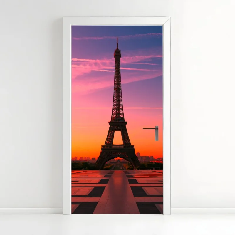 Pegatina para puerta amanecer en la Torre Eiffel