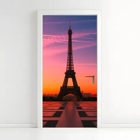 Pegatina para puerta amanecer en la Torre Eiffel – Pixers®