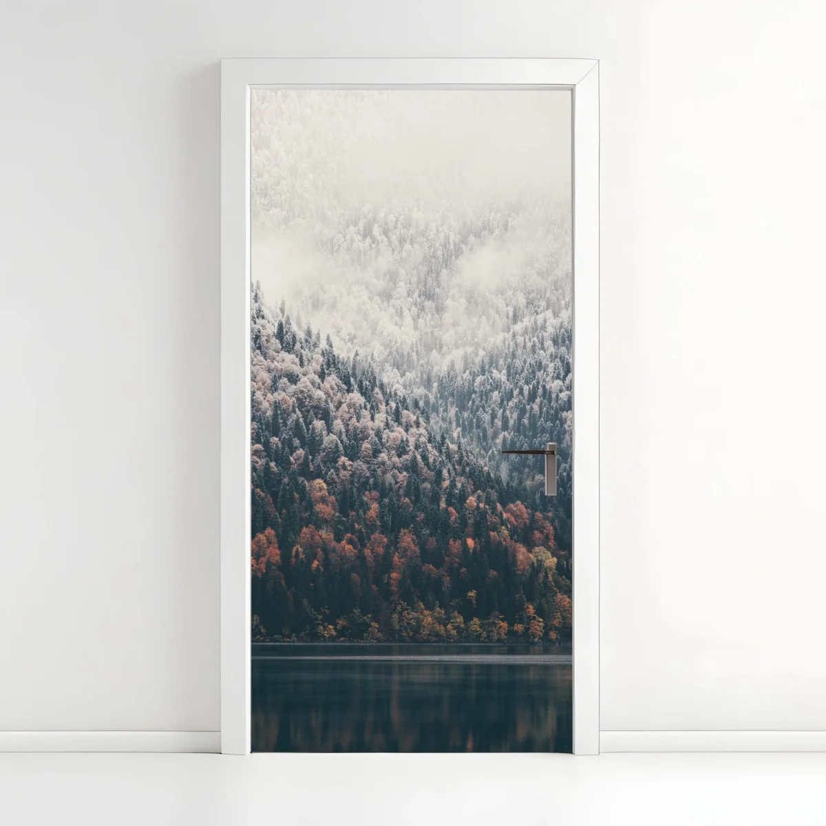 Pegatina para puerta bosque otoñal y montaña nevada junto al lago – Pixers® Pegatina para puerta bosque otoñal y montaña nevada junto al lago – Pixers®