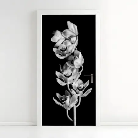 Pegatina para puerta ramillete de orquídeas en blanco y negro – Pixers®