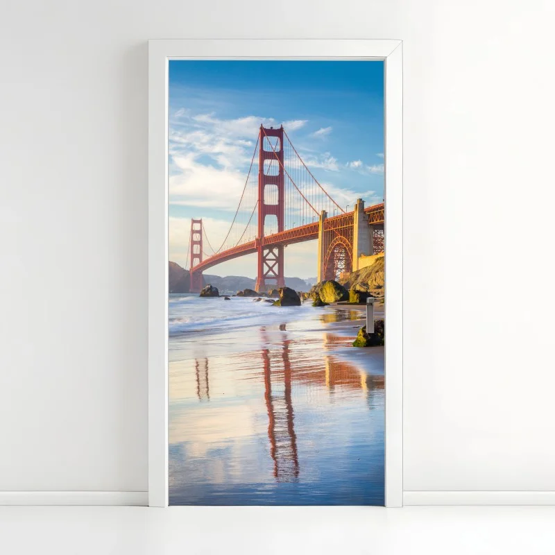 Pegatina para puerta vistas del puente Golden Gate al atardecer en San Francisco