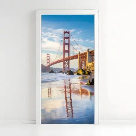 Pegatina para puerta vistas del puente Golden Gate al atardecer en San Francisco – Pixers®