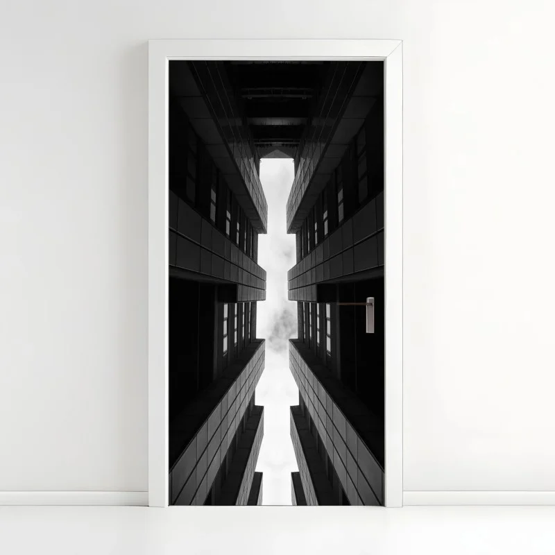 Pegatina para puerta simetría arquitectónica en blanco y negro
