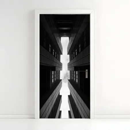 Pegatina para puerta simetría arquitectónica en blanco y negro – Pixers®