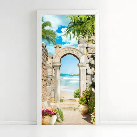 Pegatina para puerta portal costero entre ruinas – Pixers®