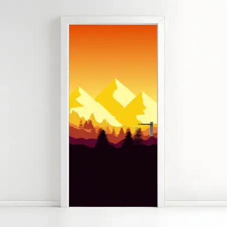 Pegatina para puerta atardecer dorado en las montañas – Pixers®