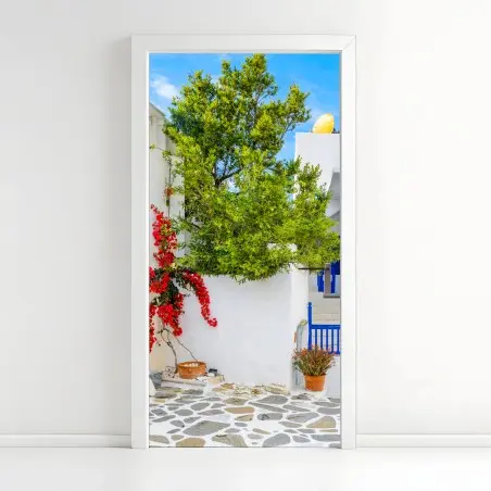 Pegatina para puerta rinconcito blanco y azul en Islas Griegas – Pixers®