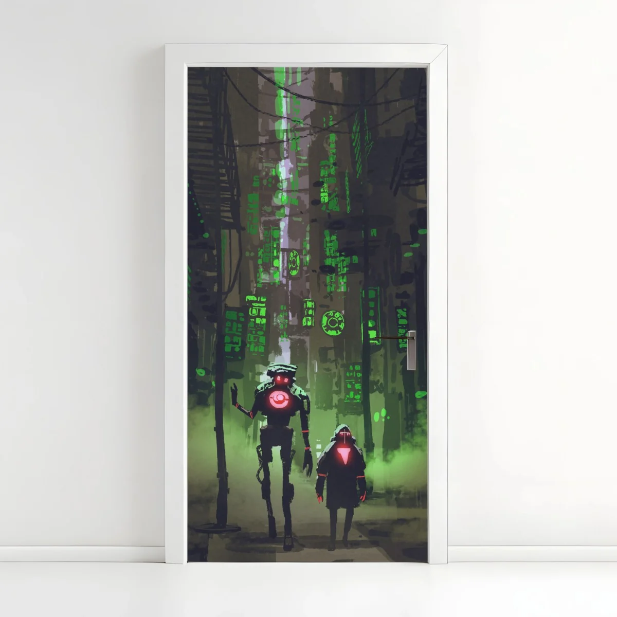 Pegatina para puerta caminantes mecánicos en un callejón de neón – Pixers® Pegatina para puerta caminantes mecánicos en un callejón de neón – Pixers®