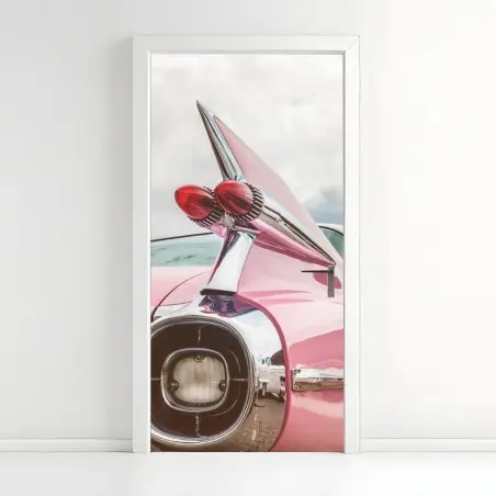 Pegatina para puerta icono retro: coche clásico rosa con aleta cromada – Pixers®