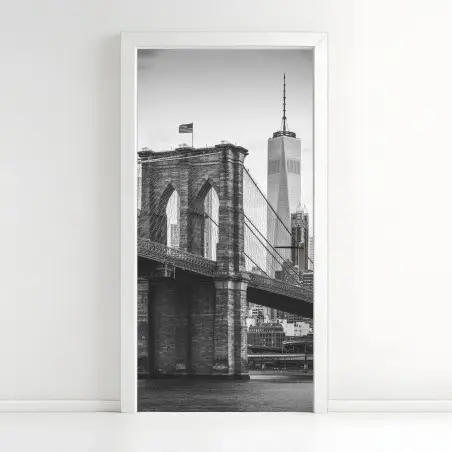 Pegatina para puerta panorama urbano puente de Brooklyn y horizonte de Nueva York – Pixers®