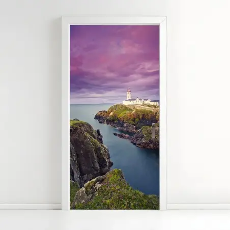 Pegatina para puerta faro solitario al atardecer – Pixers®