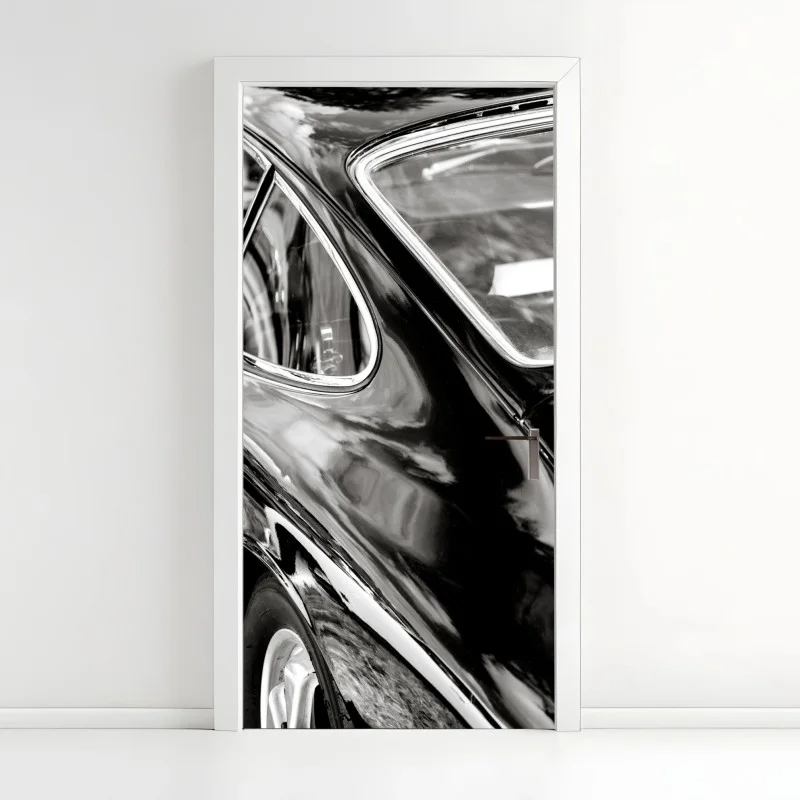 Pegatina para puerta detalle elegante de un coche clásico en blanco y negro