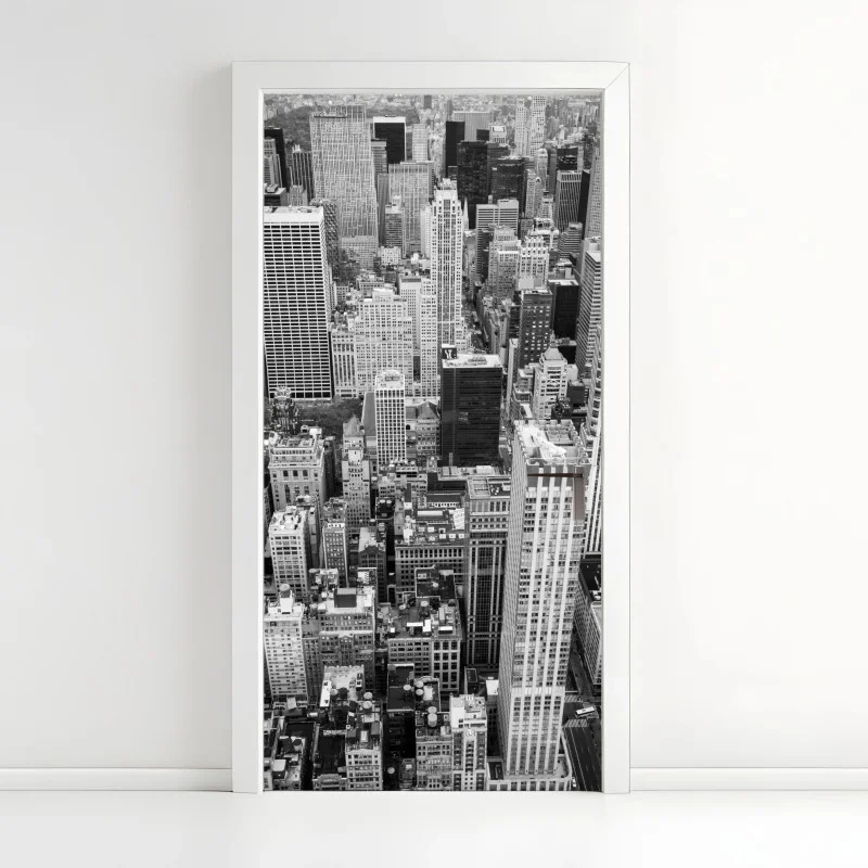 Pegatina para puerta mural panorámico de Nueva York en blanco y negro