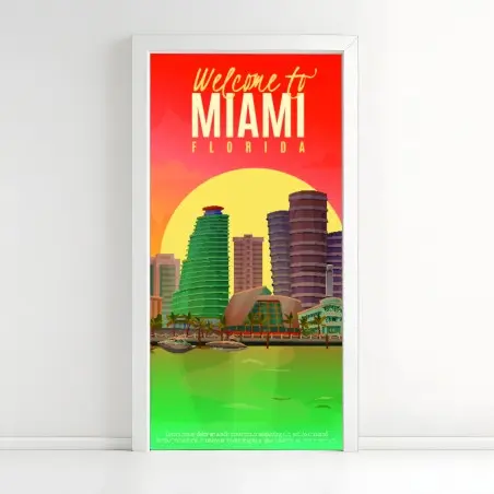 Pegatina para puerta puesta de sol en Miami: skyline tropical – Pixers®