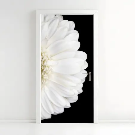 Pegatina para puerta gerbera blanca en fondo negro minimalista – Pixers®