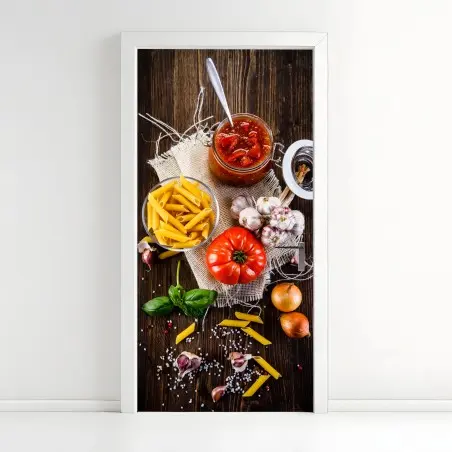 Pegatina para puerta composición mediterránea de ingredientes para pasta – Pixers®
