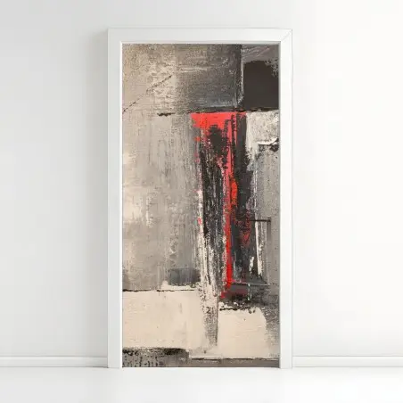 Pegatina para puerta composición abstracta en tonos grises con acento rojo – Pixers®