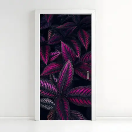 Pegatina para puerta hojas en tonos magenta y morado – Pixers®