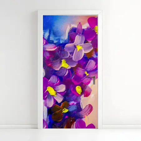 Pegatina para puerta flores violetas en óleo con pinceladas expresivas – Pixers®