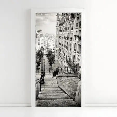 Pegatina para puerta escaleras empedradas en blanco y negro – Pixers®