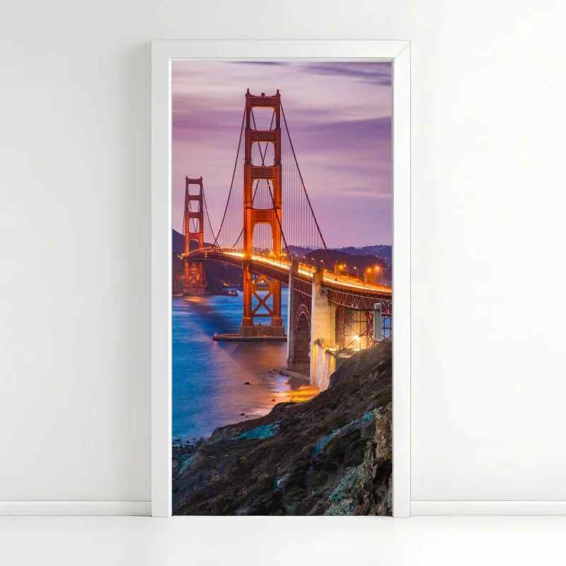 Pegatina para puerta atardecer sobre el Golden Gate en San Francisco