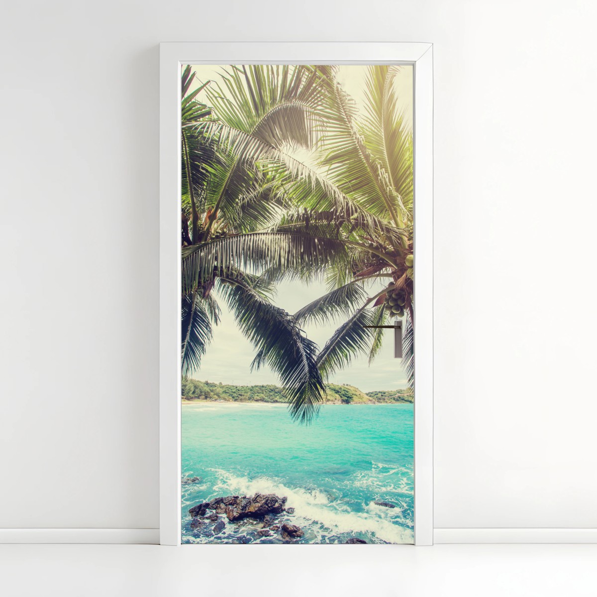 Pegatina para puerta paraíso de palmeras tropicales vintage – Pixers®