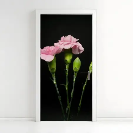 Pegatina para puerta claveles rosas sobre fondo negro – Pixers®