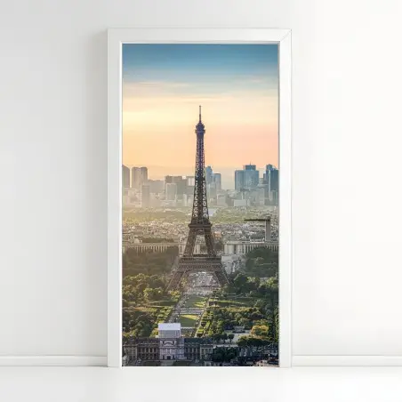 Pegatina para puerta panorámica de la Torre Eiffel al atardecer – Pixers®