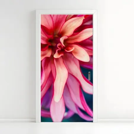 Pegatina para puerta flor abstracta en tonos rosa y coral – Pixers®
