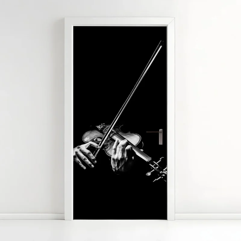 Pegatina para puerta intensidad del violín en blanco y negro