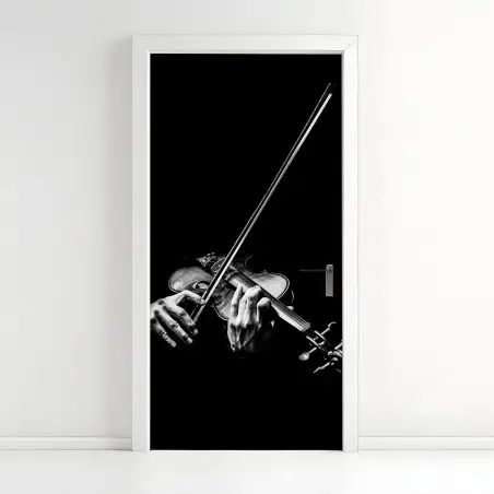 Pegatina para puerta intensidad del violín en blanco y negro – Pixers®