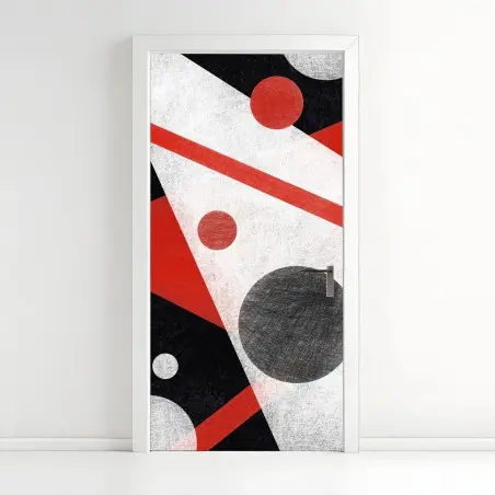 Pegatina para puerta composición geométrica abstracta en rojo y negro – Pixers®