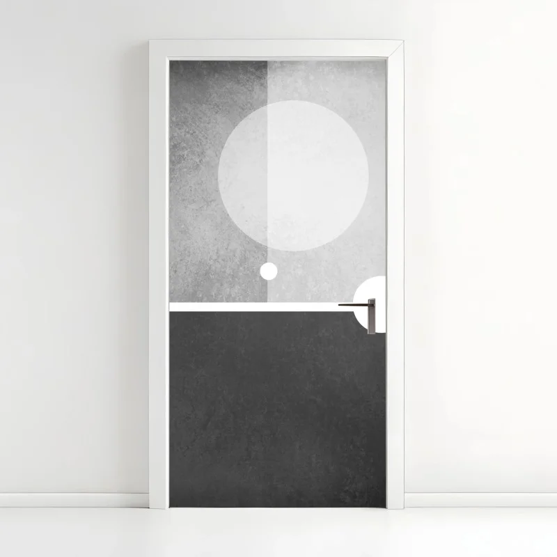 Pegatina para puerta arte geométrico minimalista en escala de grises