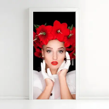 Pegatina para puerta retrato floral de elegancia moderna – Pixers®