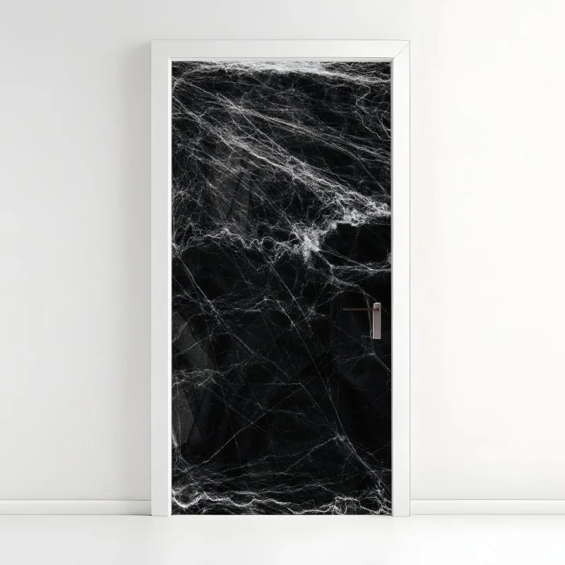 Pegatina para puerta telaraña fantasmal sobre fondo negro