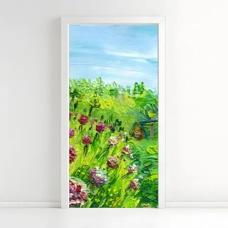 Pegatina para puerta jardín de peonías al óleo – Pixers®