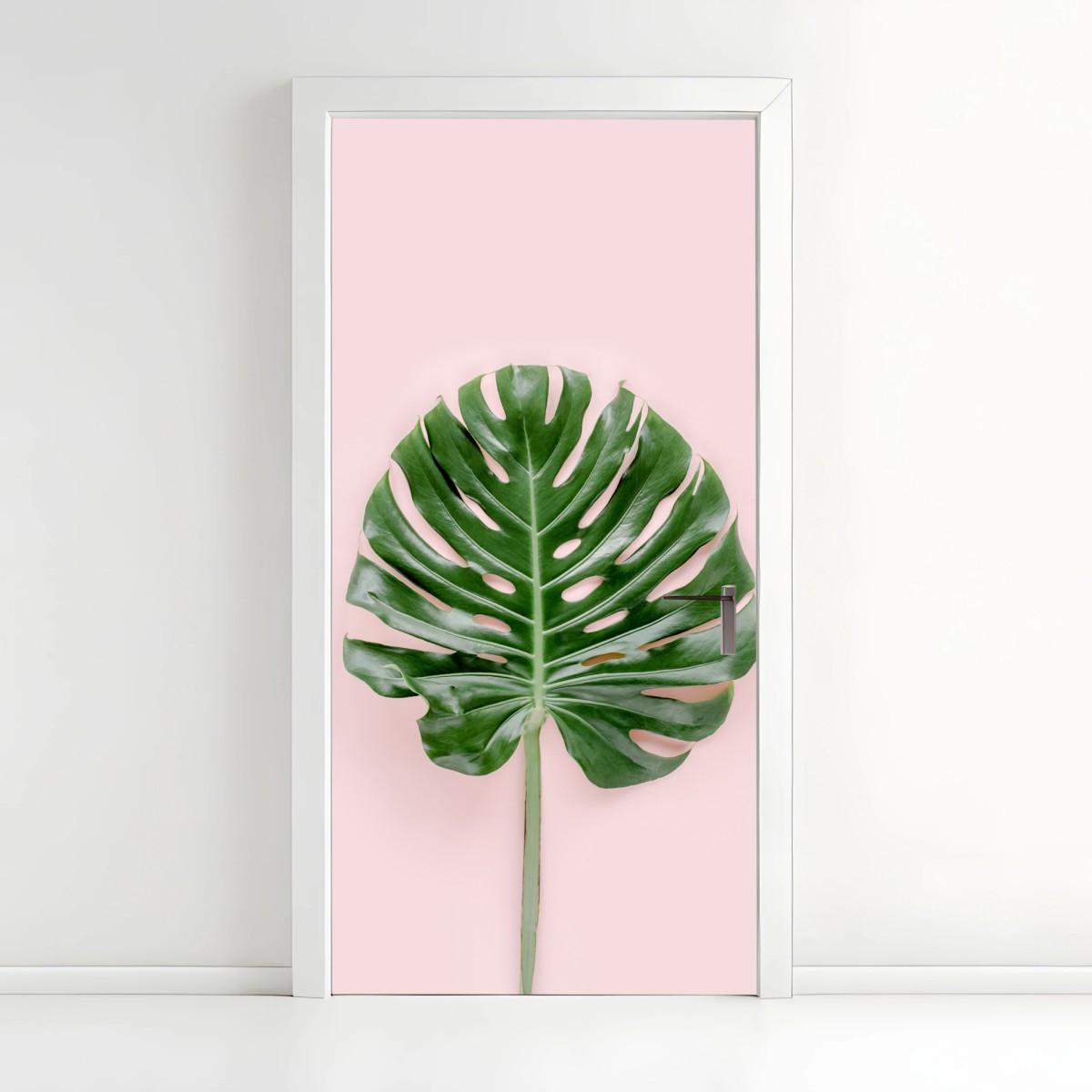 Pegatina para puerta hoja de monstera sobre fondo rosa – Pixers®