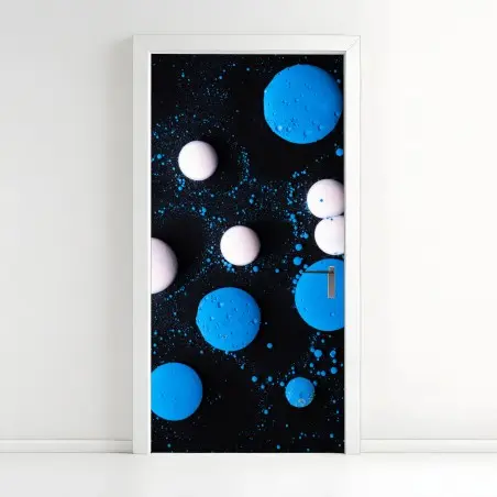 Pegatina para puerta mural abstracto de círculos azules y blancos – Pixers®